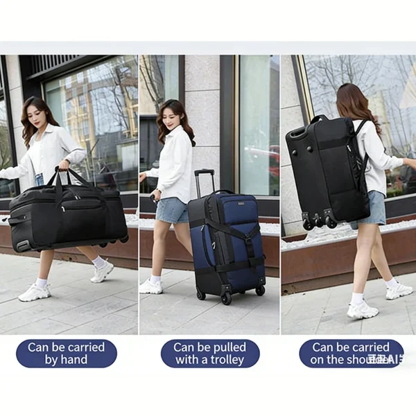 Large Capacity Rolling Travel Bag with Pull Rod & Wheels